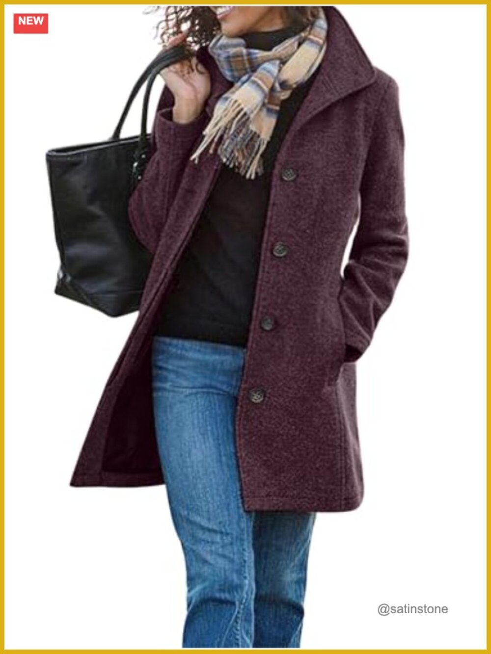 Women's Wool Blend Pea Coat Stand Collar
